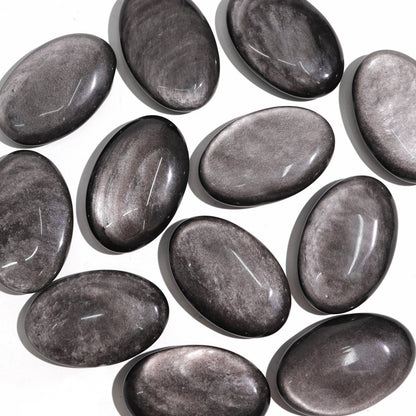 Black Obsidian Palm Stones | Silver