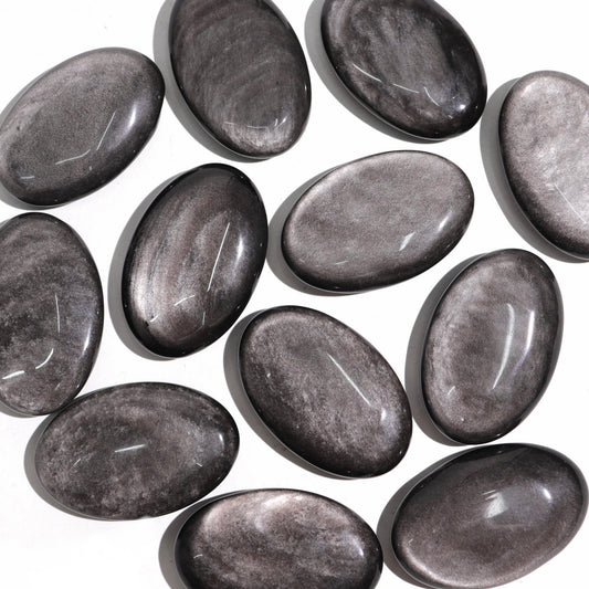 Black Obsidian Palm Stones | Silver Sheen
