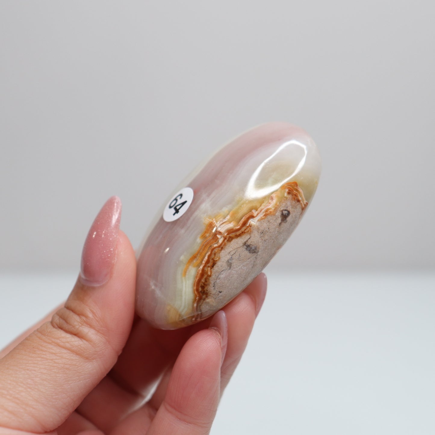Pink Banded Onyx Palm Stone | 64