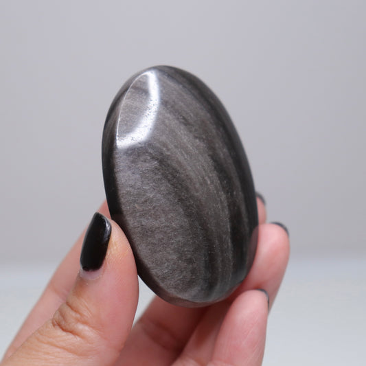 Silver Sheen Obsidian Palm Stone | 2