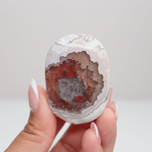 Mexican Lace Agate Palm Stone Q