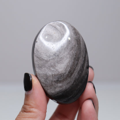 Silver Sheen Obsidian Palm Stone | 6