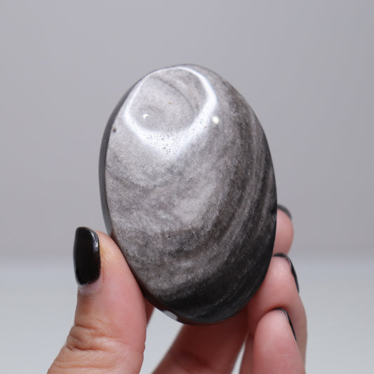 Silver Sheen Obsidian Palm Stone | 6