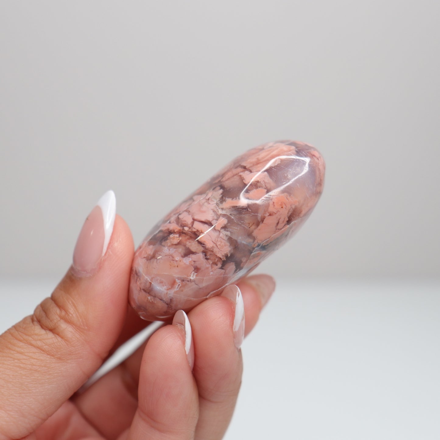 Pink Agate Palm Stone D