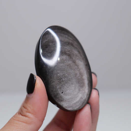 Silver Sheen Obsidian Palm Stone | 3