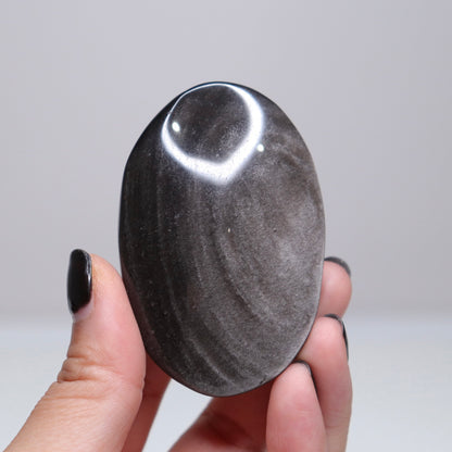 Silver Sheen Obsidian Palm Stone | 4