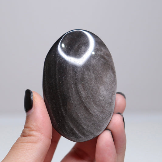 Silver Sheen Obsidian Palm Stone | 4