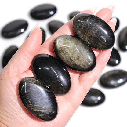Black Obsidian Palm Stone | Gold