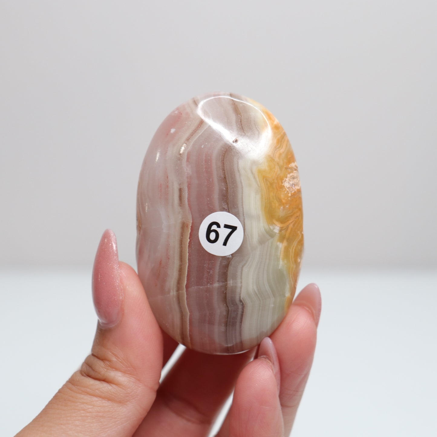 Pink Banded Onyx Palm Stone | 67