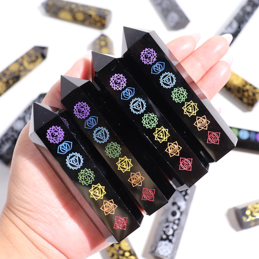 Black Obsidian Etched Towers | Chakra