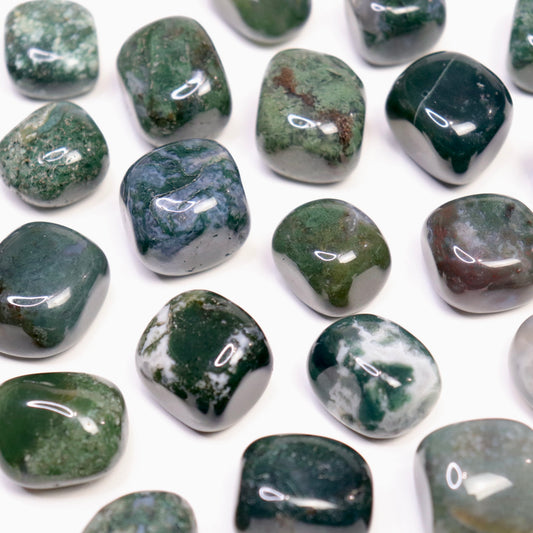 Moss Agate Tumbles - Crescents & Crystals