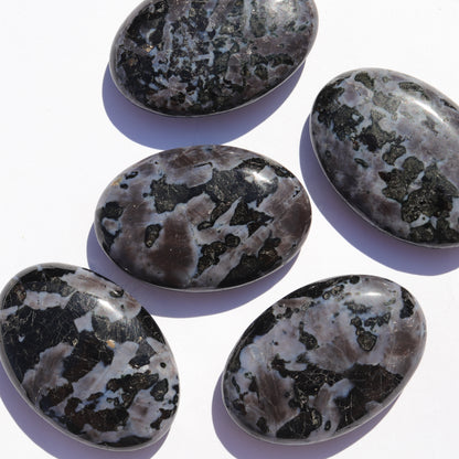 Indigo Grabbro Palm Stone - Crescents & Crystals
