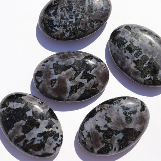 Indigo Grabbro Palm Stone - Crescents & Crystals