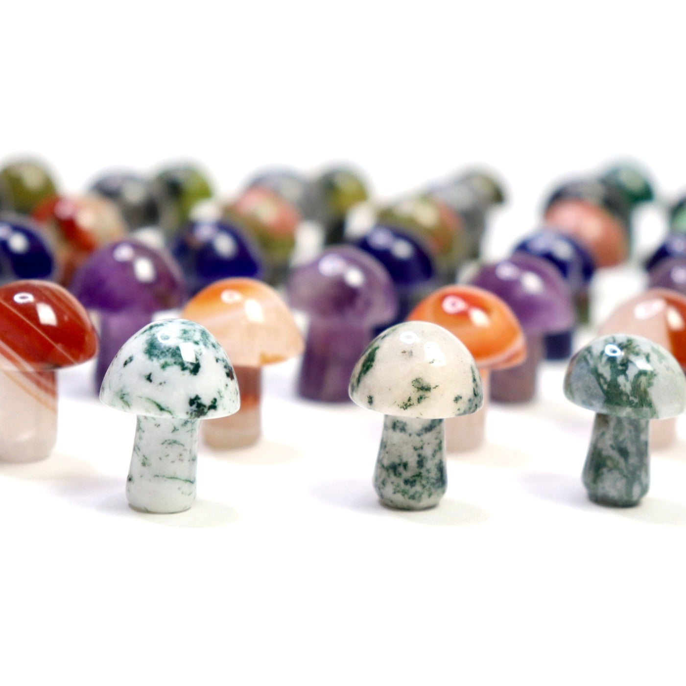 Moss Agate Mushrooms - Crescents & Crystals