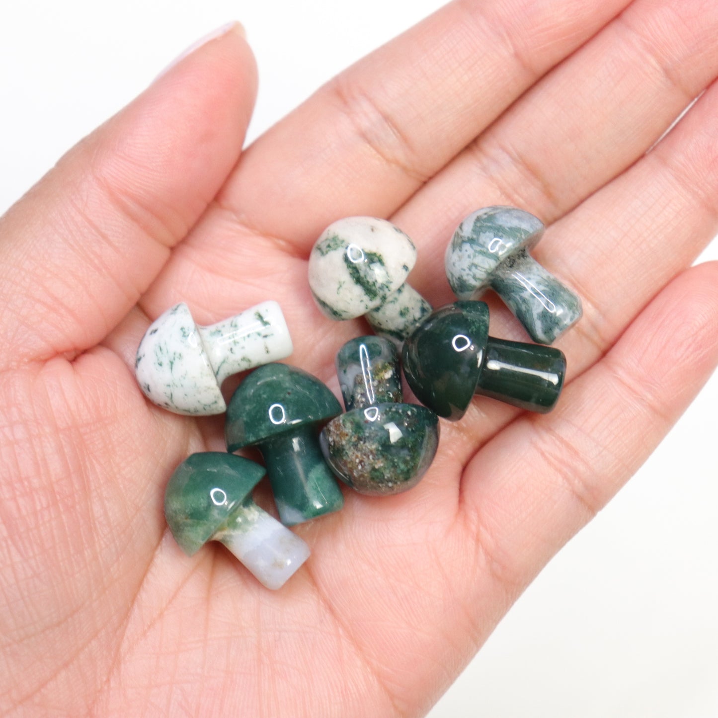 Moss Agate Mushrooms - Crescents & Crystals
