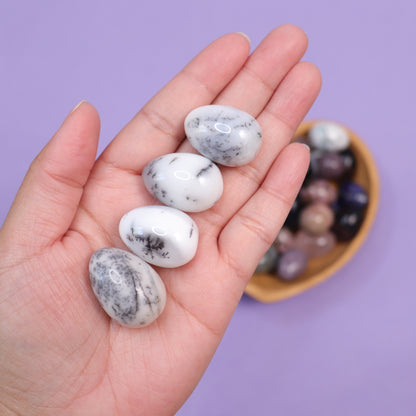 White Dendritic Opal Eggs - Crescents & Crystals