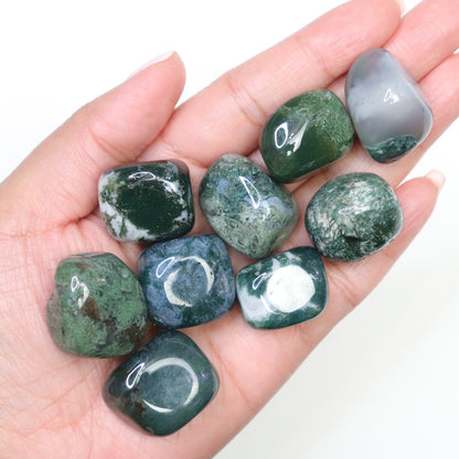 Moss Agate Tumbles - Crescents & Crystals