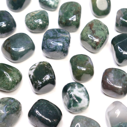 Moss Agate Tumbles - Crescents & Crystals