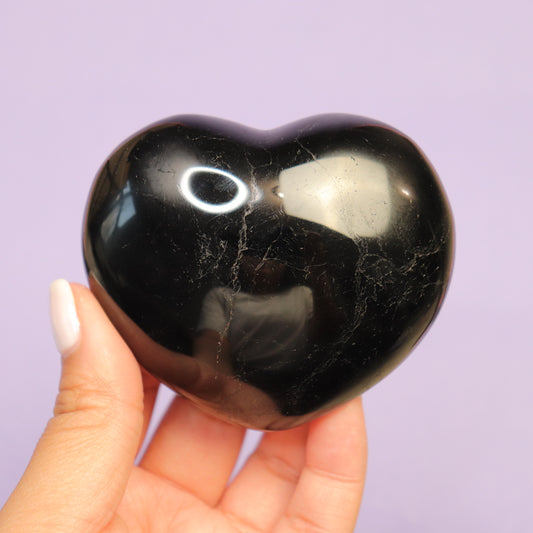 Black Tourmaline Heart- Crescents & Crystals