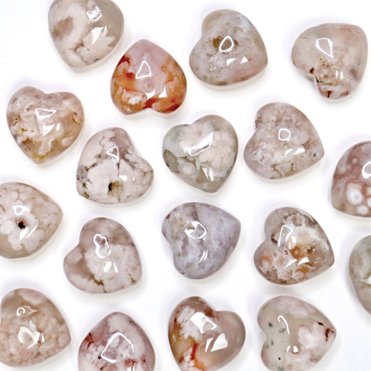 Flower Agate Hearts - Crescents & Crystals