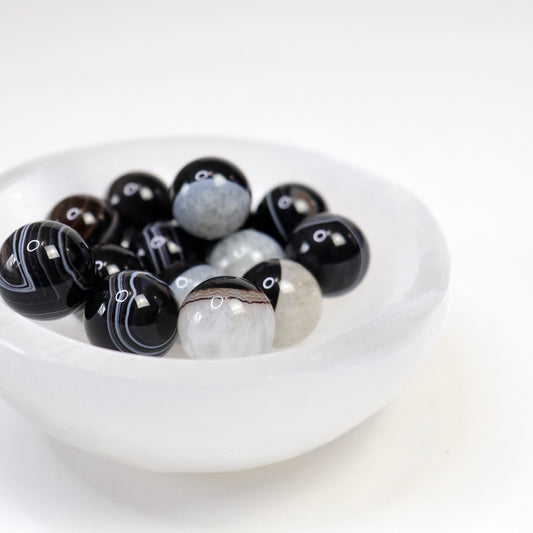 Black Agate Spheres - Crescents & Crystals