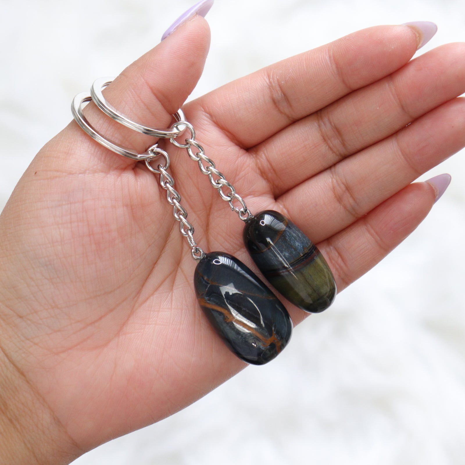 Blue Tiger Eye Keychain- Crescents & Crystals