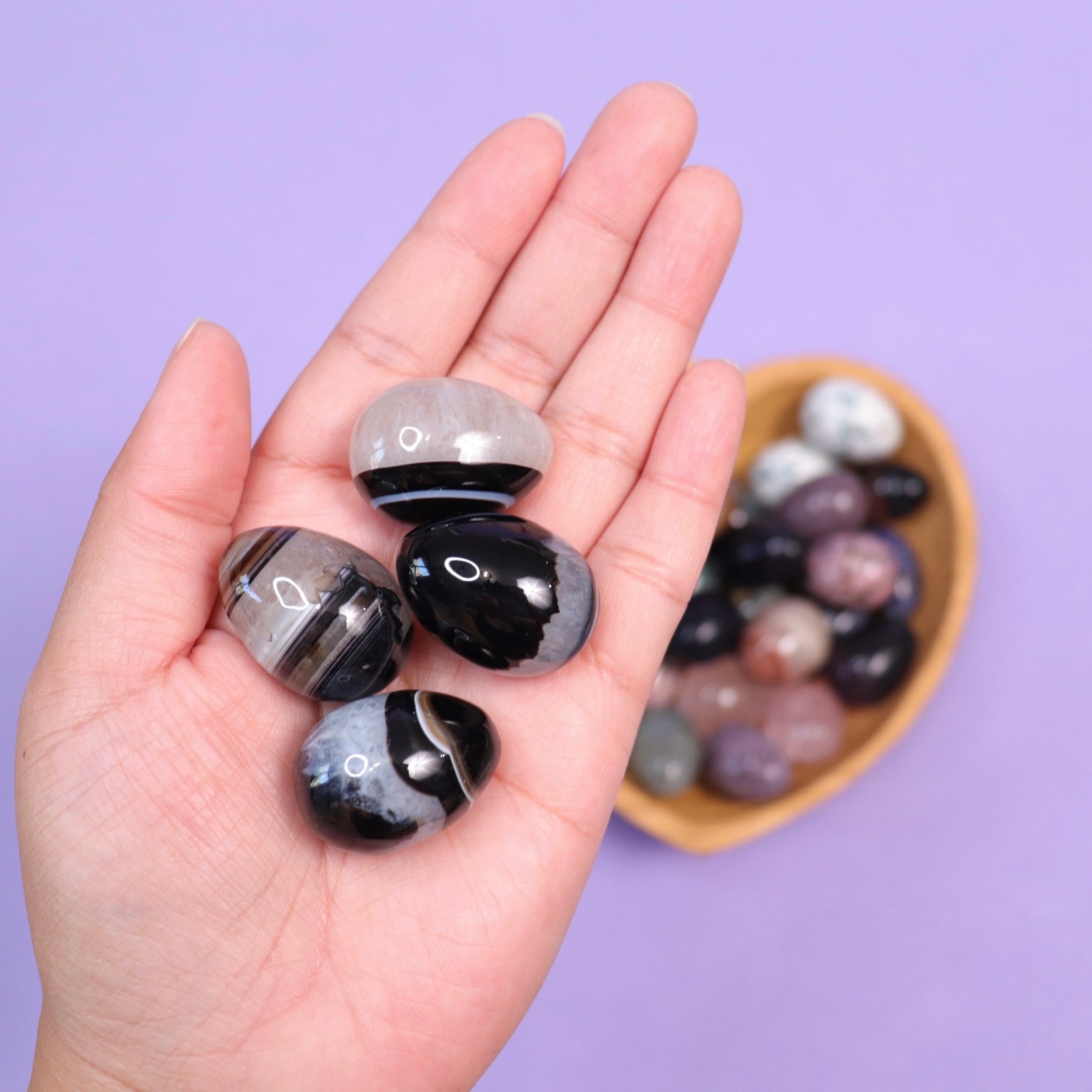 Black Agate Eggs - Crescents & Crystals