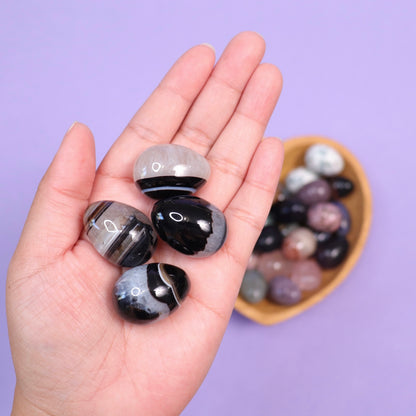 Black Agate Eggs - Crescents & Crystals