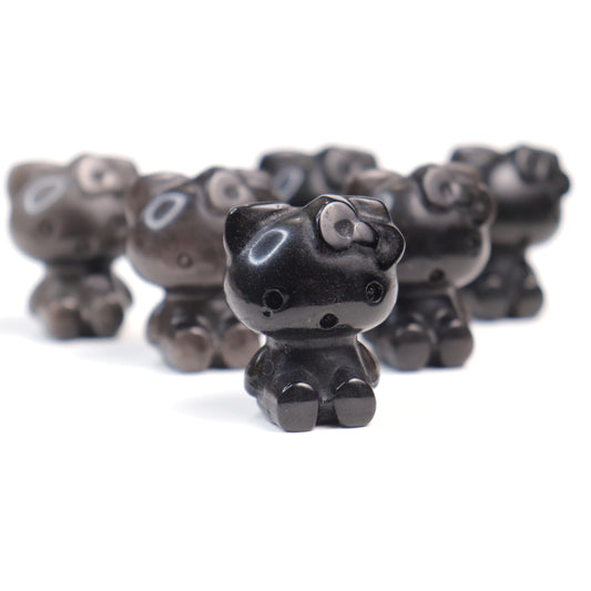 Silver Sheen Obsidian Hello Kitty  - Crescents & Crystals