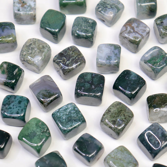 Moss Agate Cubes - Crescents & Crystals